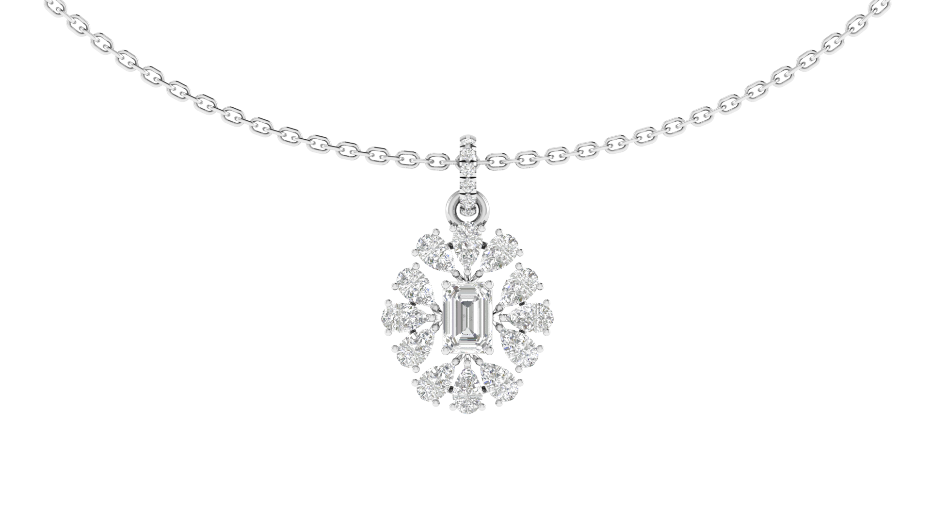 Lab Grown emerald solitaire fancy flower pendant - White