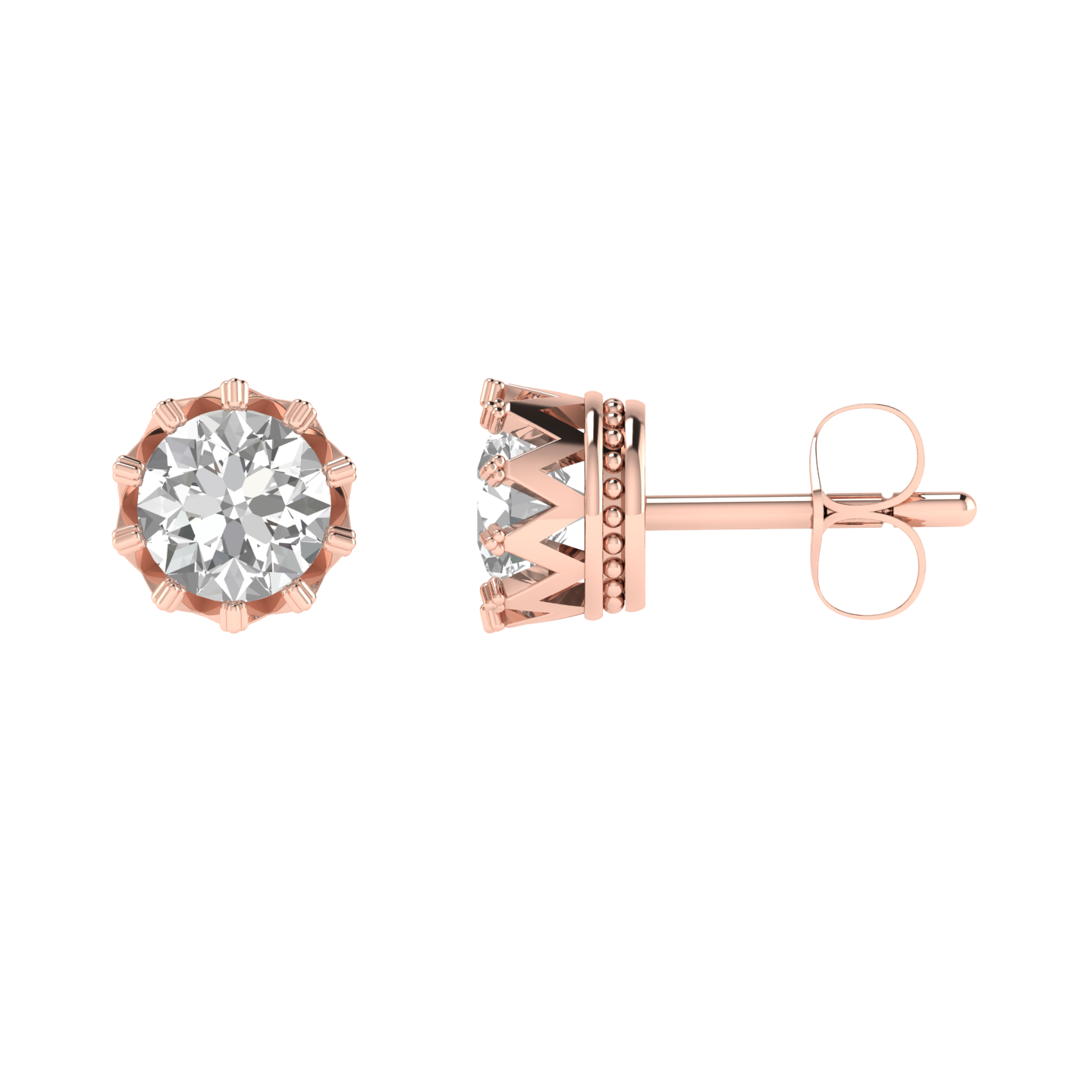 Crown setting round solitaire earrings - Rose