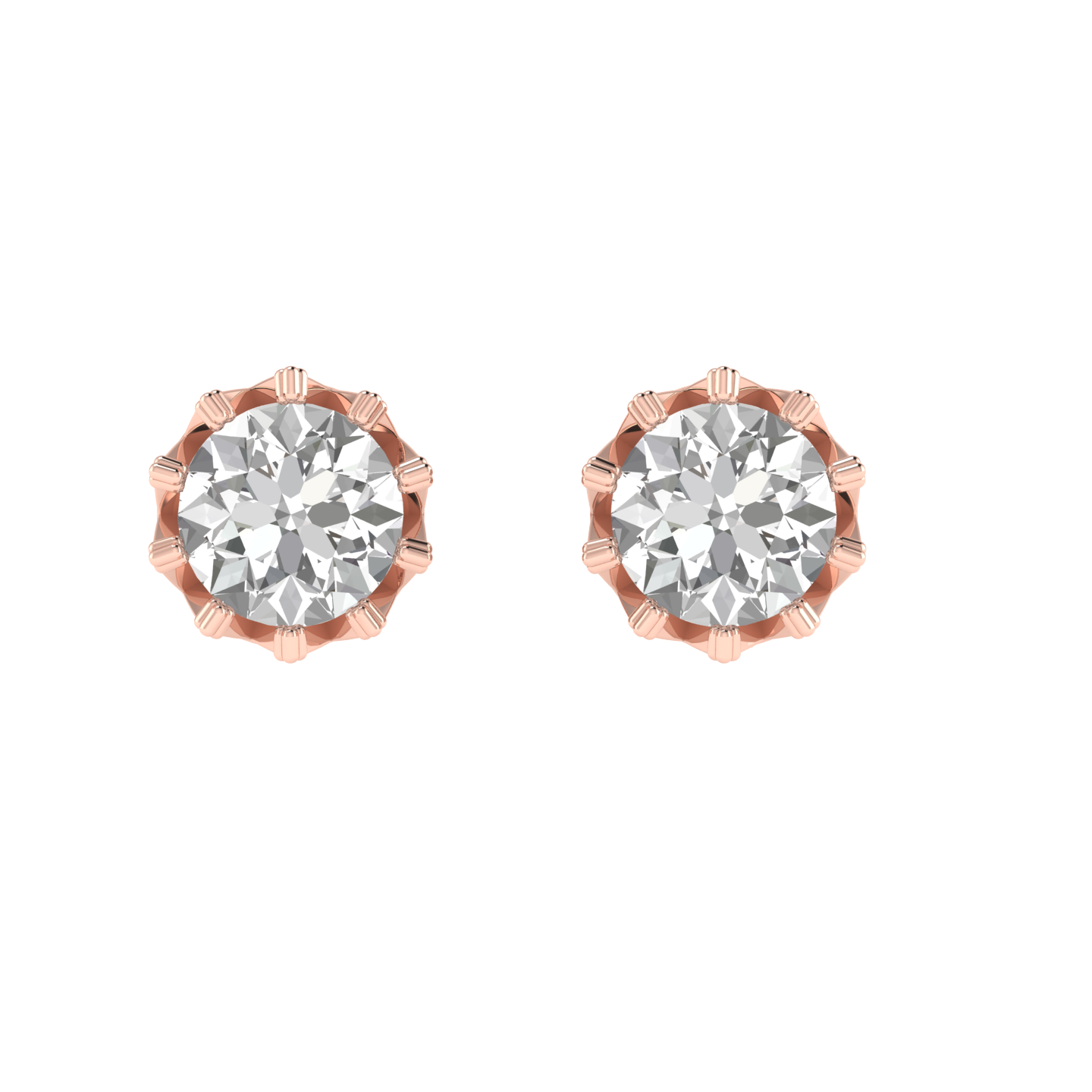 Crown setting round solitaire earrings - Rose