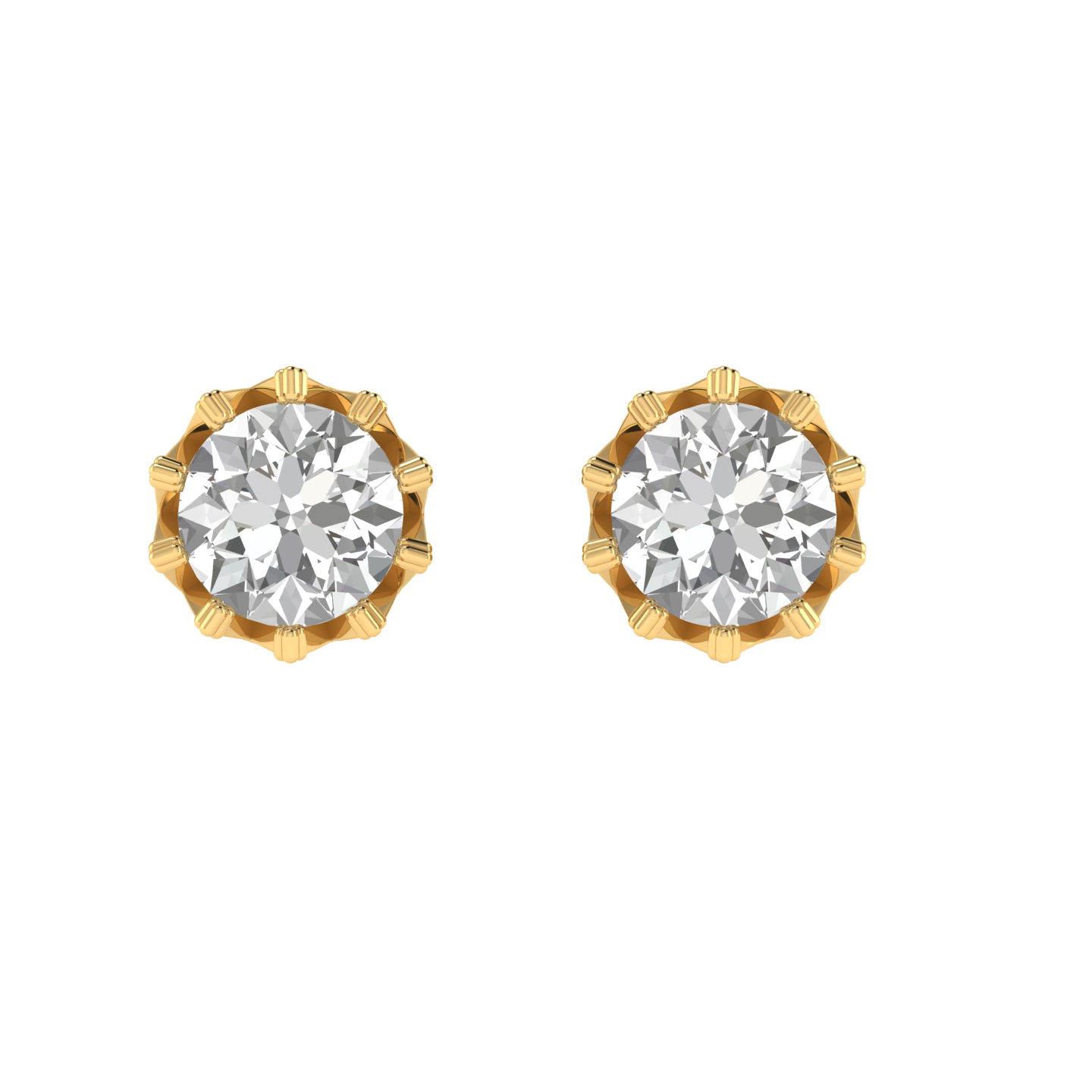 Crown setting round solitaire earrings - Gold