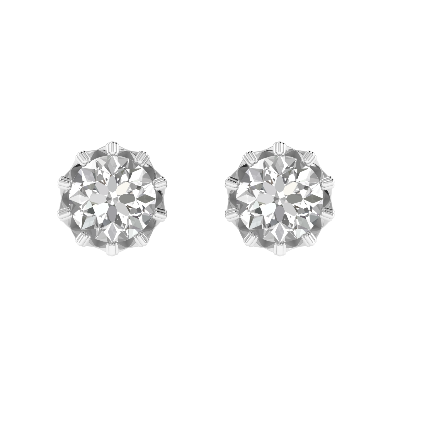 Crown setting round solitaire earrings - White