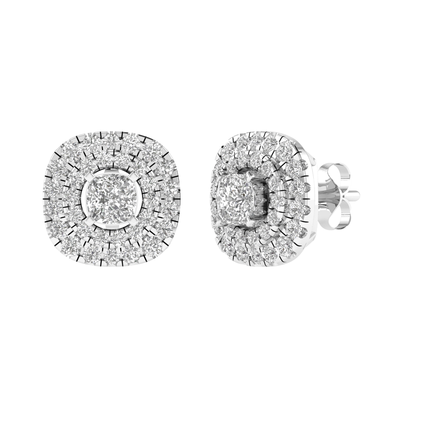 Cushion solitaire earrings - White