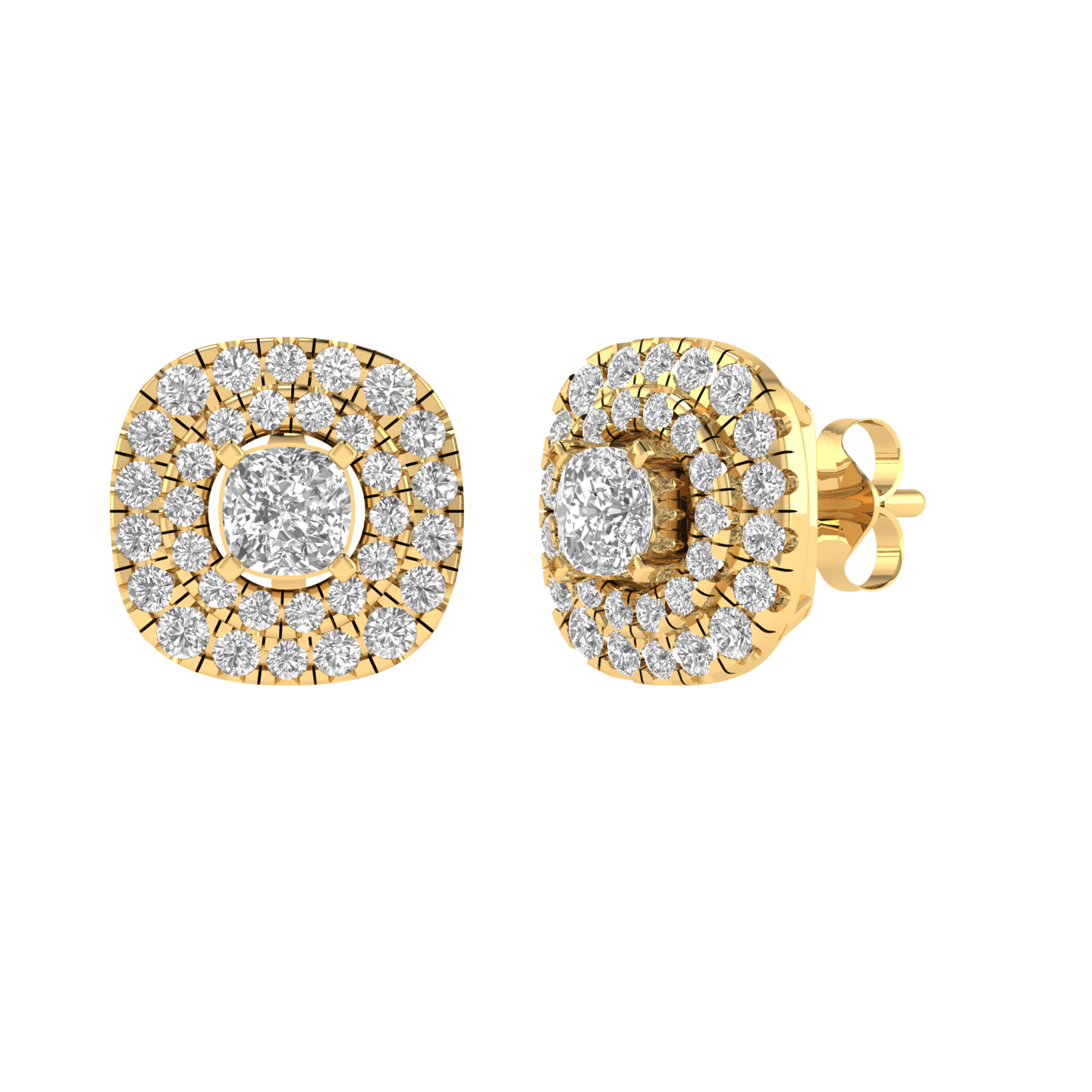 Cushion solitaire earrings - Gold