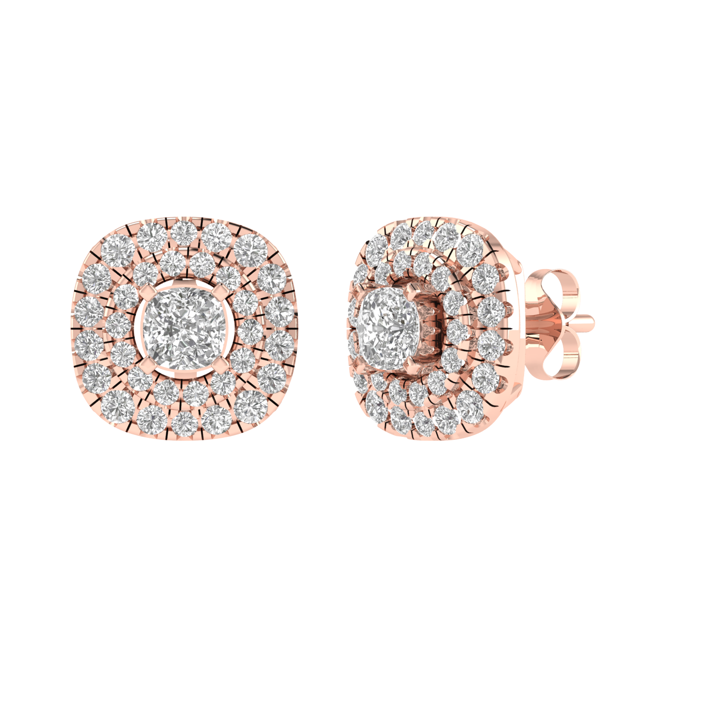 Cushion solitaire earrings - Rose