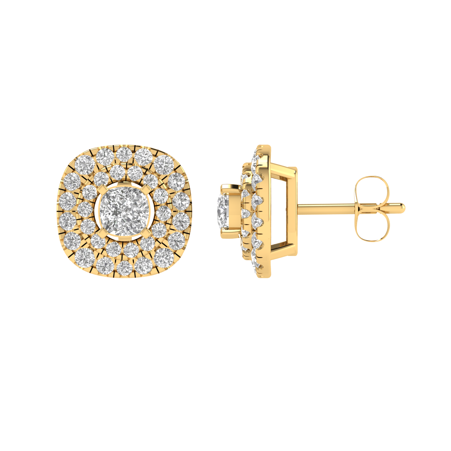 Cushion solitaire earrings - Gold