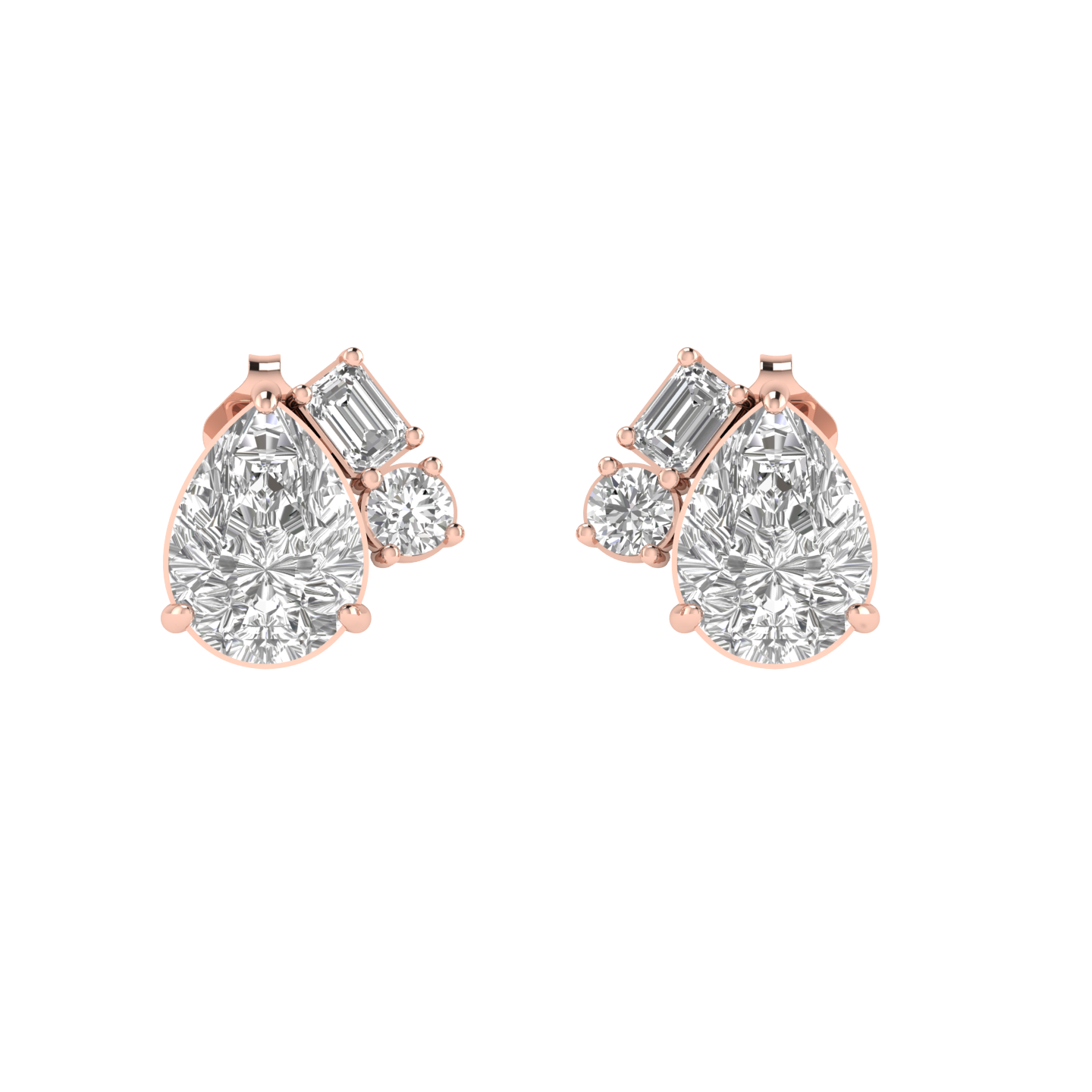 pear solitaire earrings with accented emerald and round - Rose