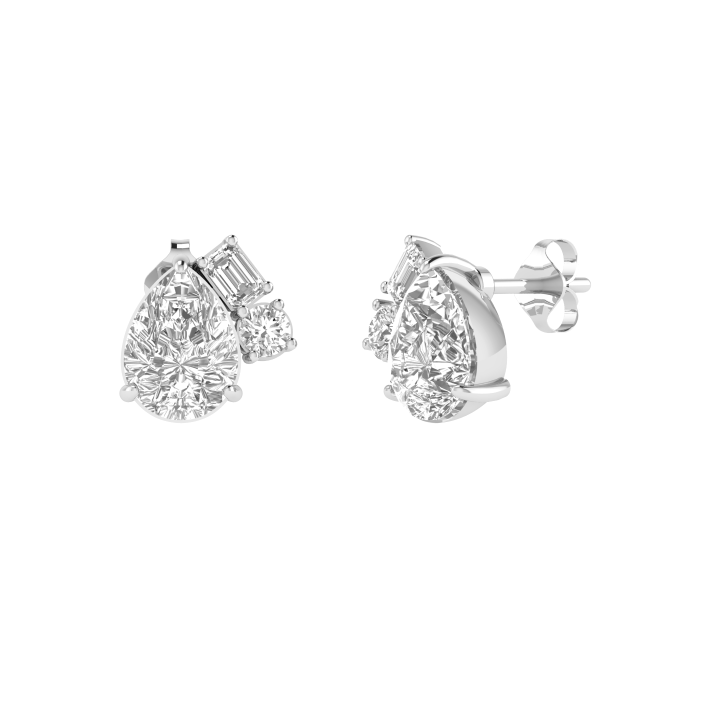 pear solitaire earrings with accented emerald and round - White