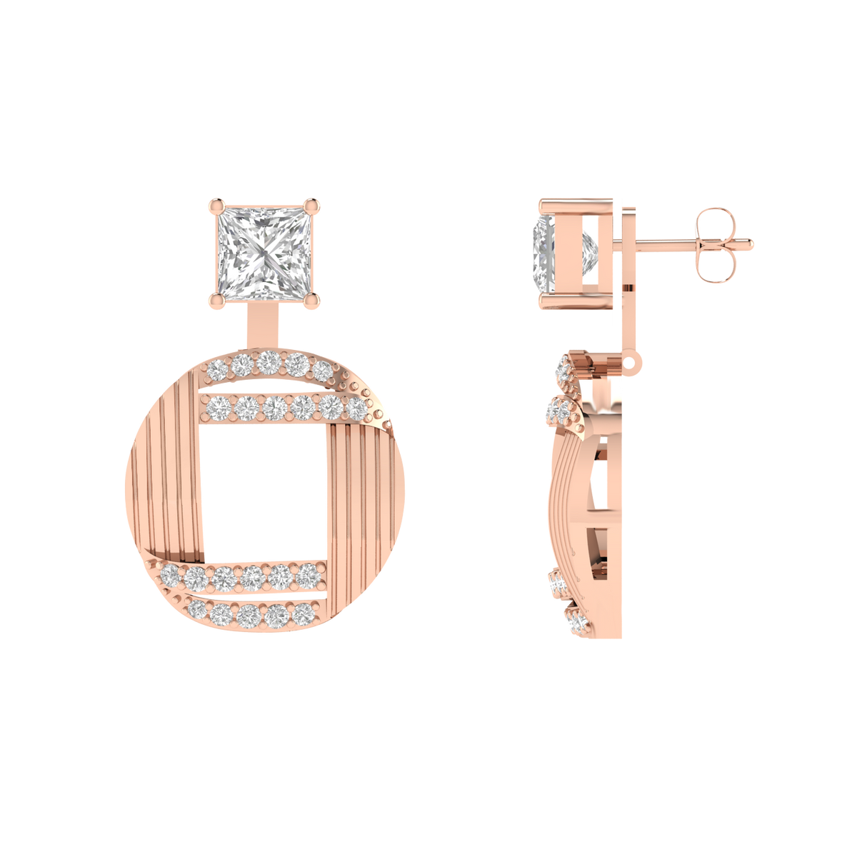 multipurpose Princess solitaire earrings - Rose
