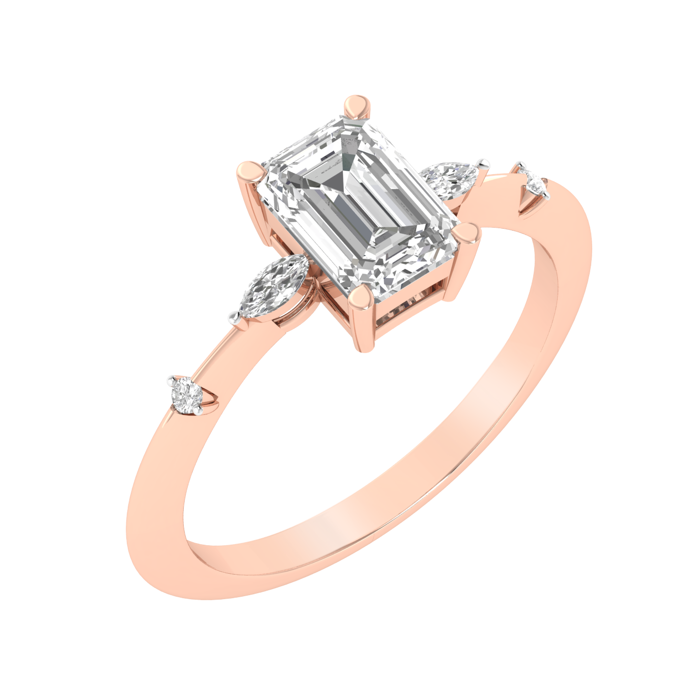 Emerald Solitaire Ring with Studded Shank - Rose