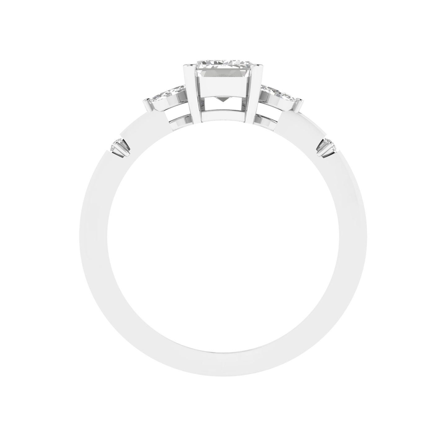 Emerald Solitaire Ring with Studded Shank - White