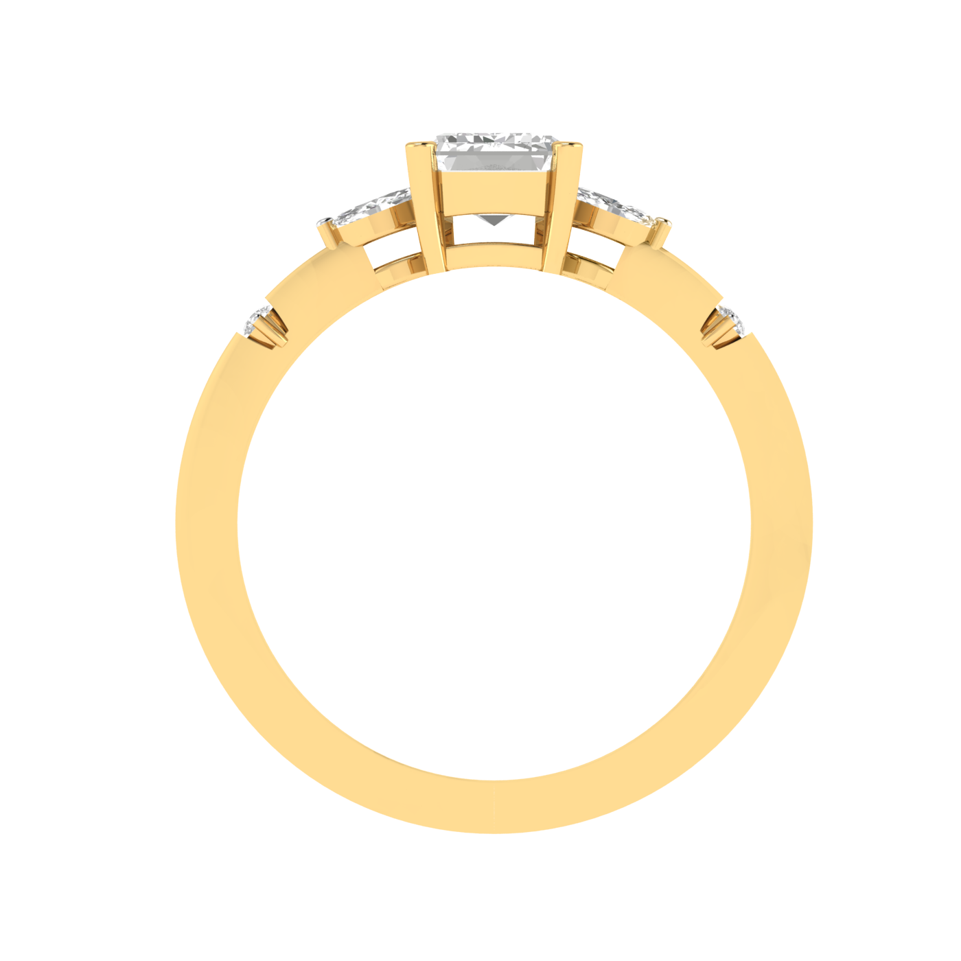 Emerald Solitaire Ring with Studded Shank - Gold