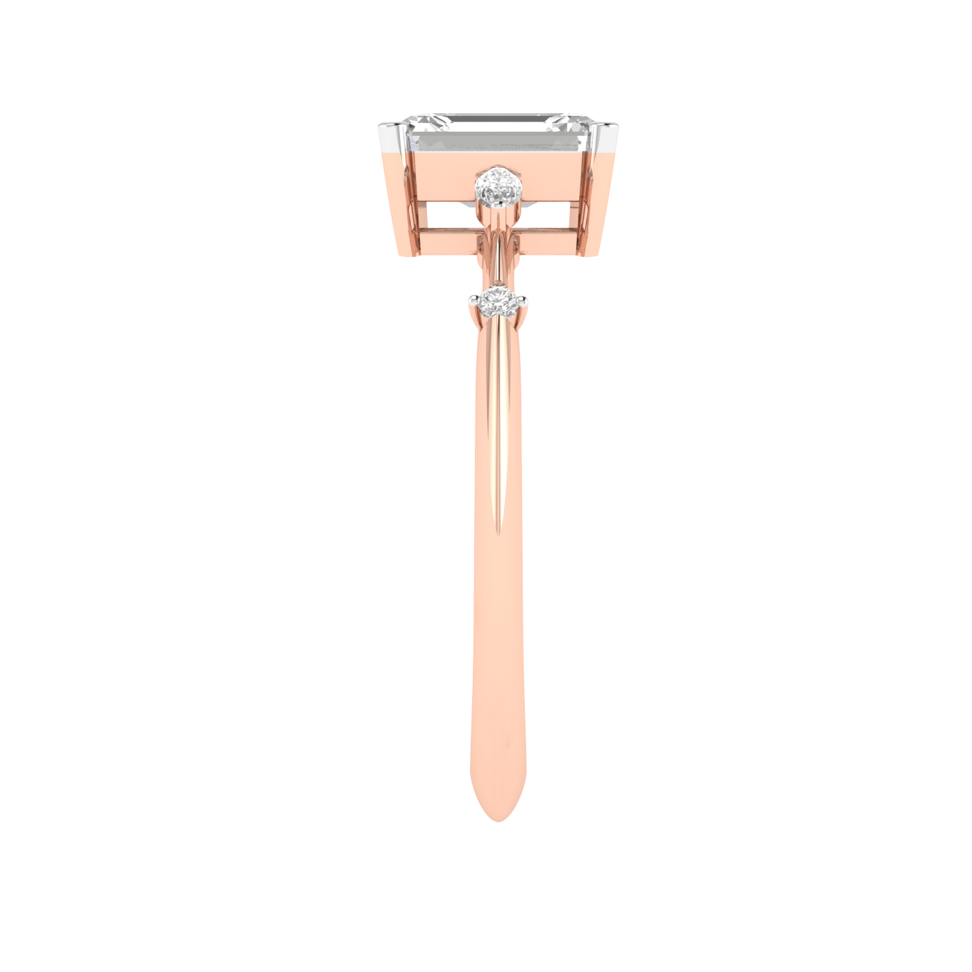 Emerald Solitaire Ring with Studded Shank - Rose