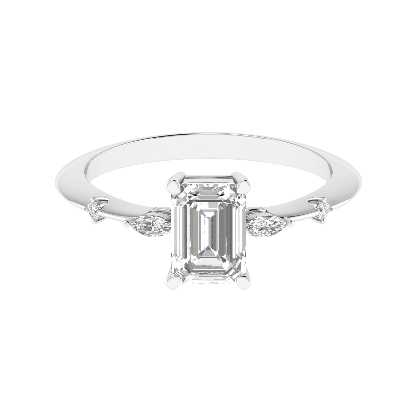 Emerald Solitaire Ring with Studded Shank - White