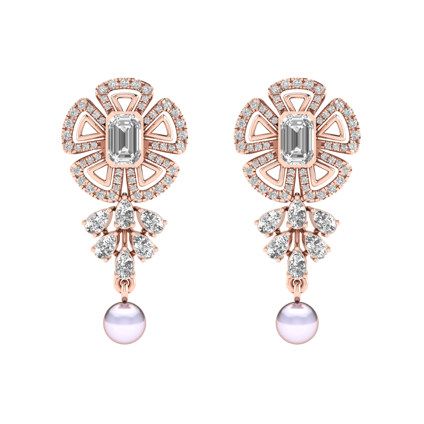 Flower with hanging pearl earrings - Rose
