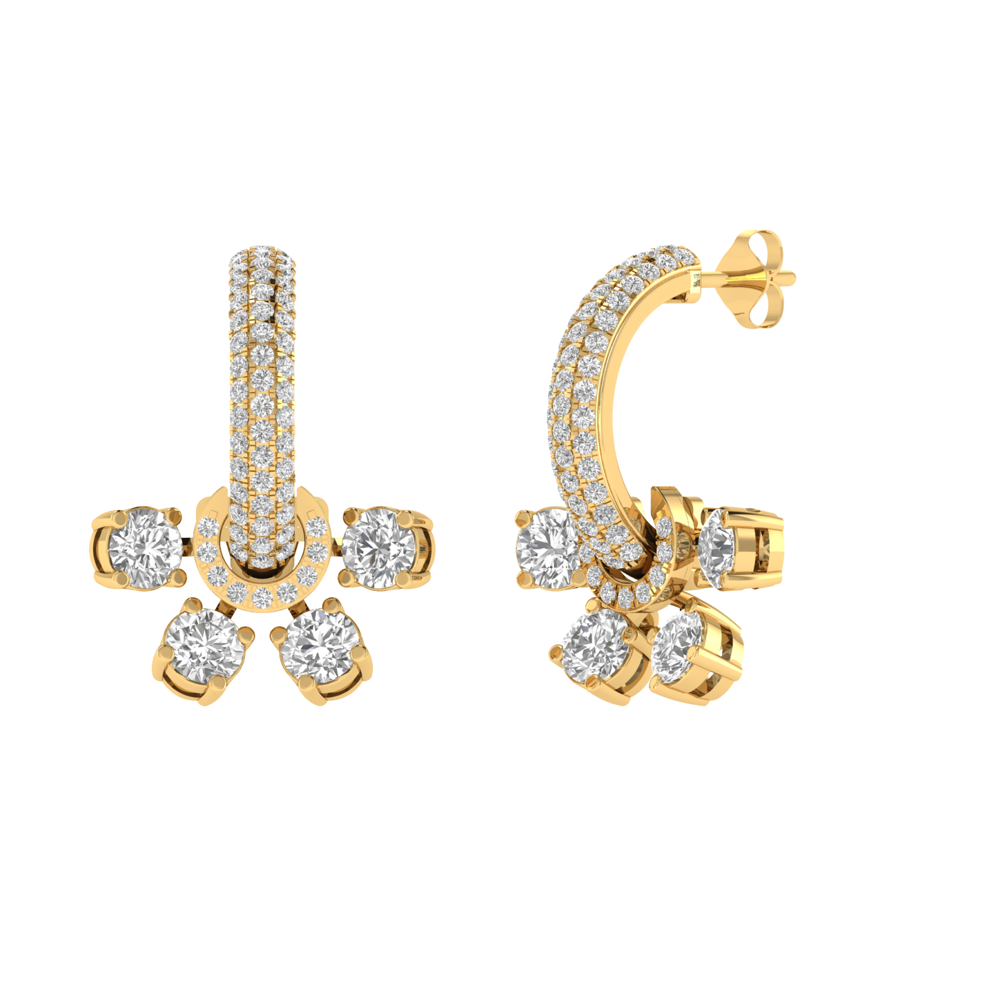 half flower dangler earrings - Gold