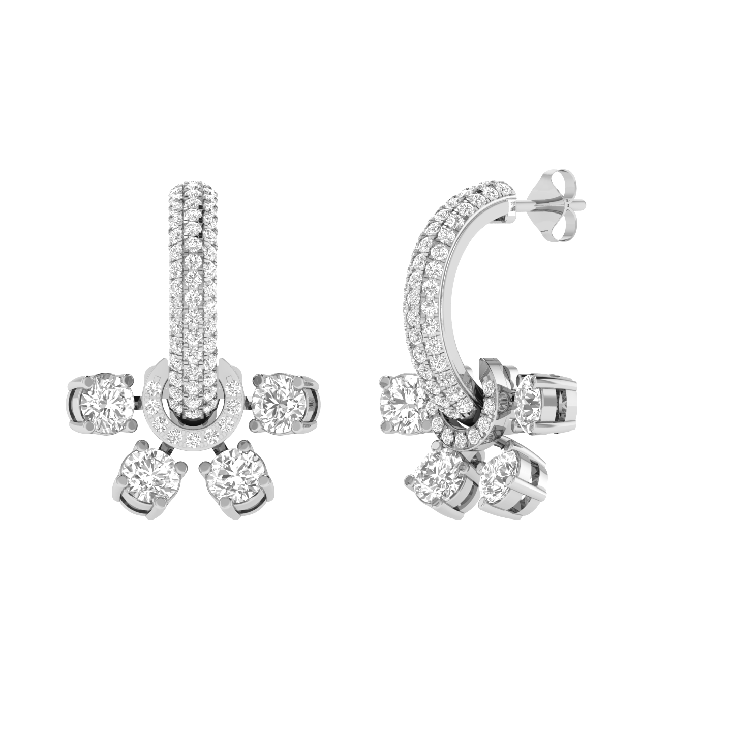 half flower dangler earrings - White