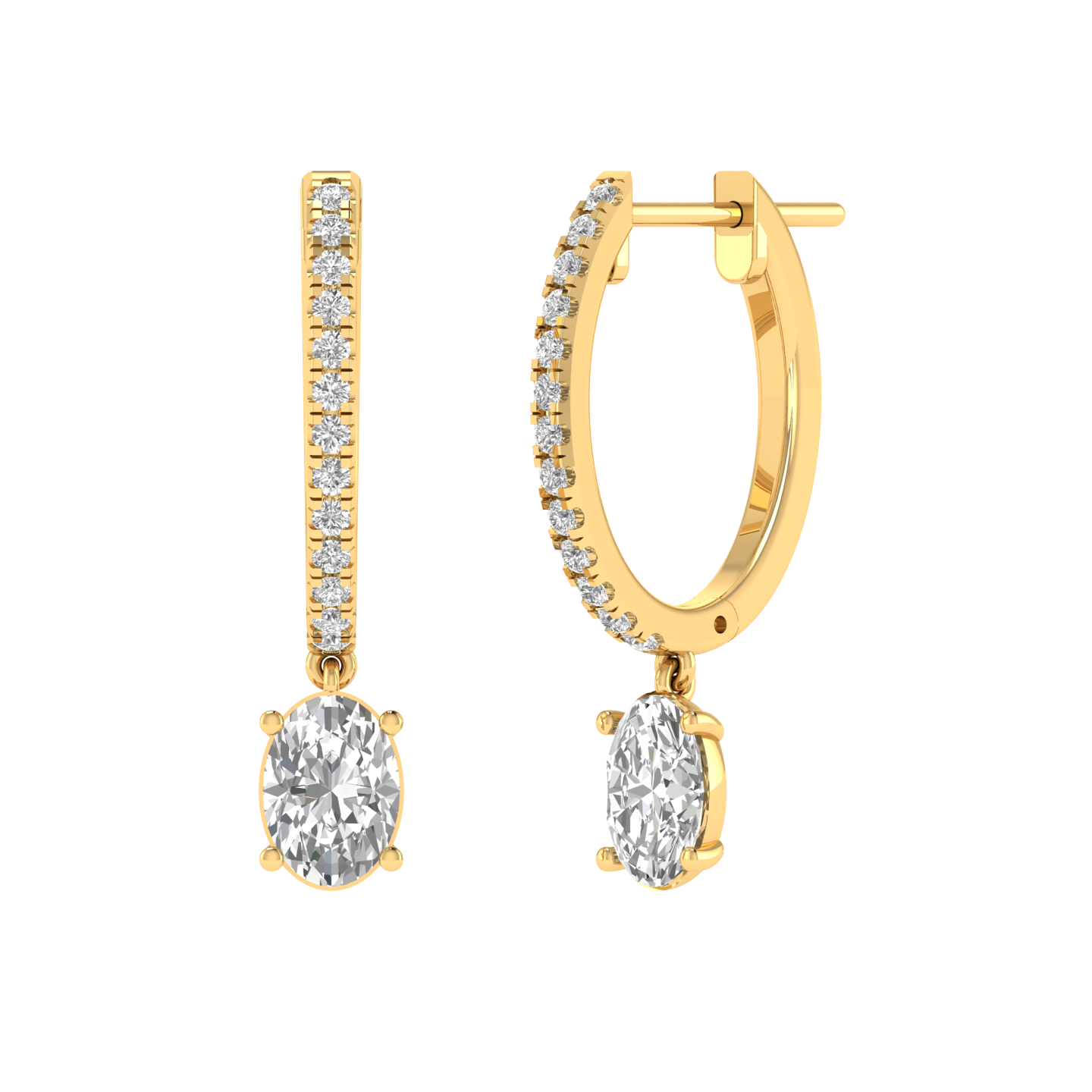 hoop oval solitaire earrings - Gold