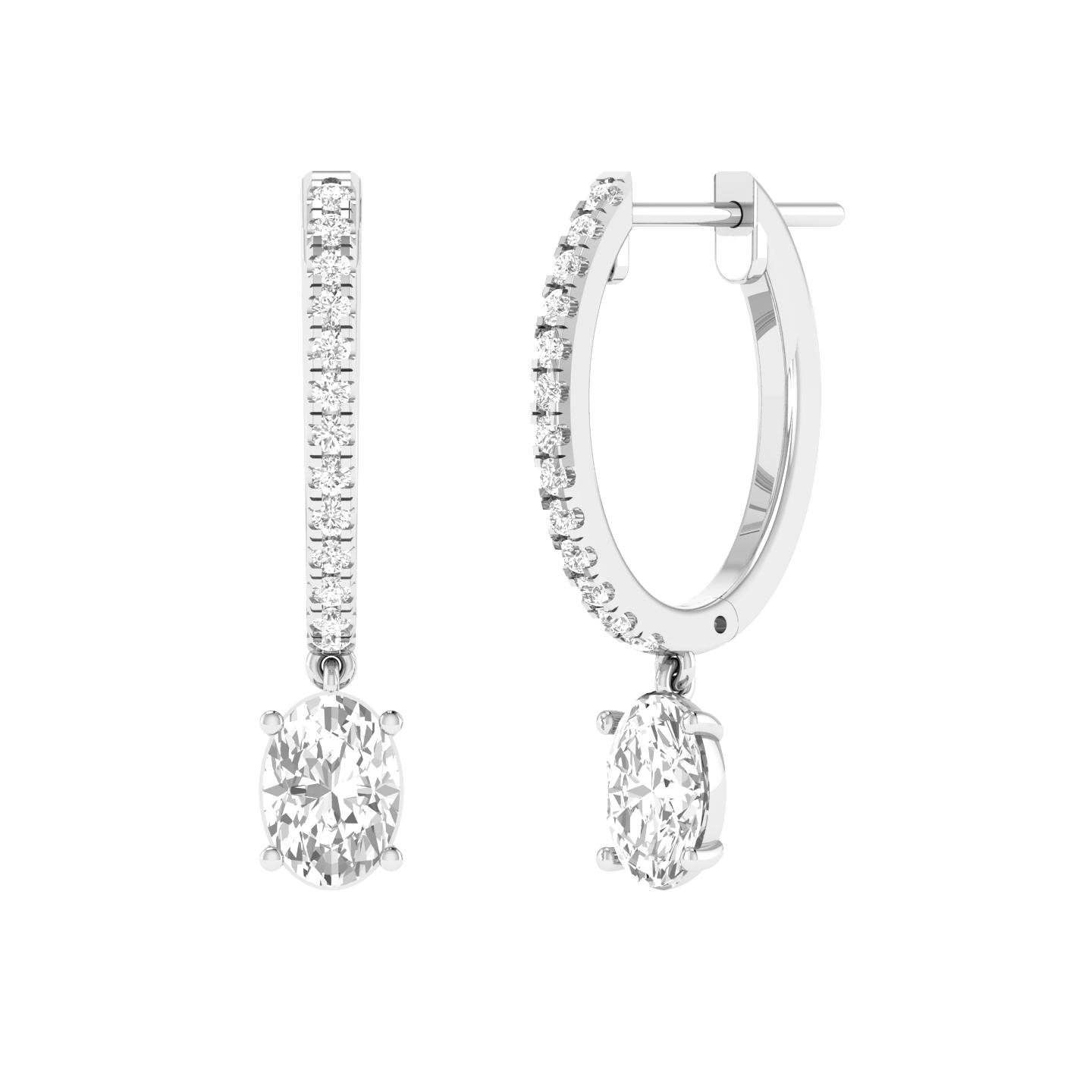 hoop oval solitaire earrings - White