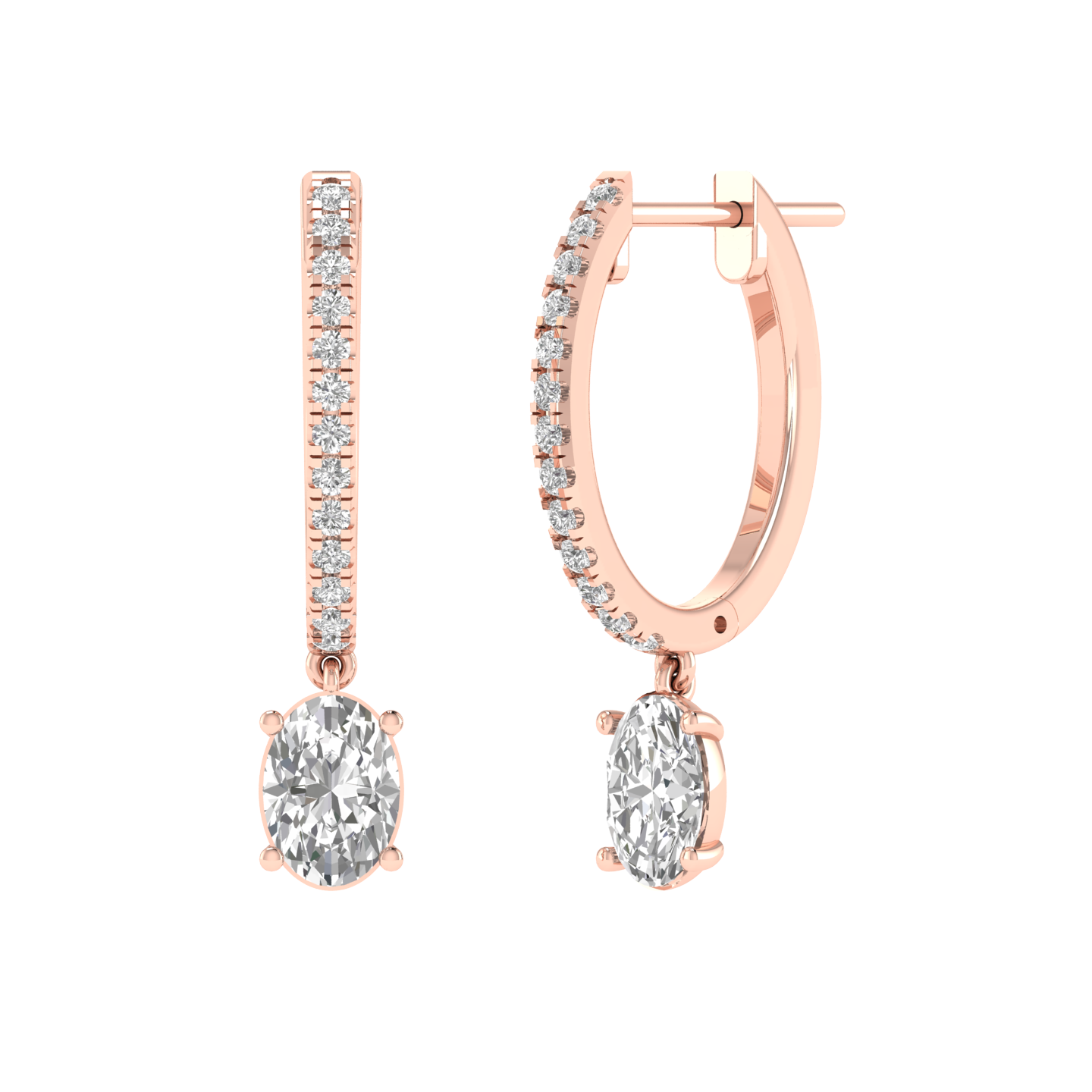 hoop oval solitaire earrings - Rose