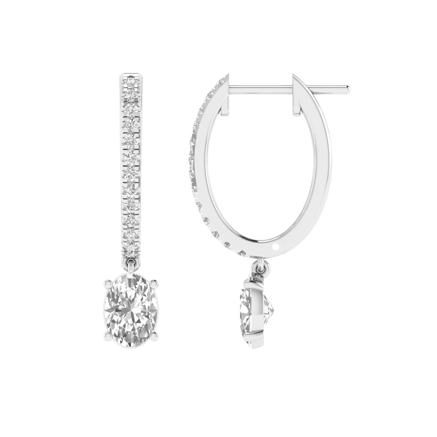 hoop oval solitaire earrings - White