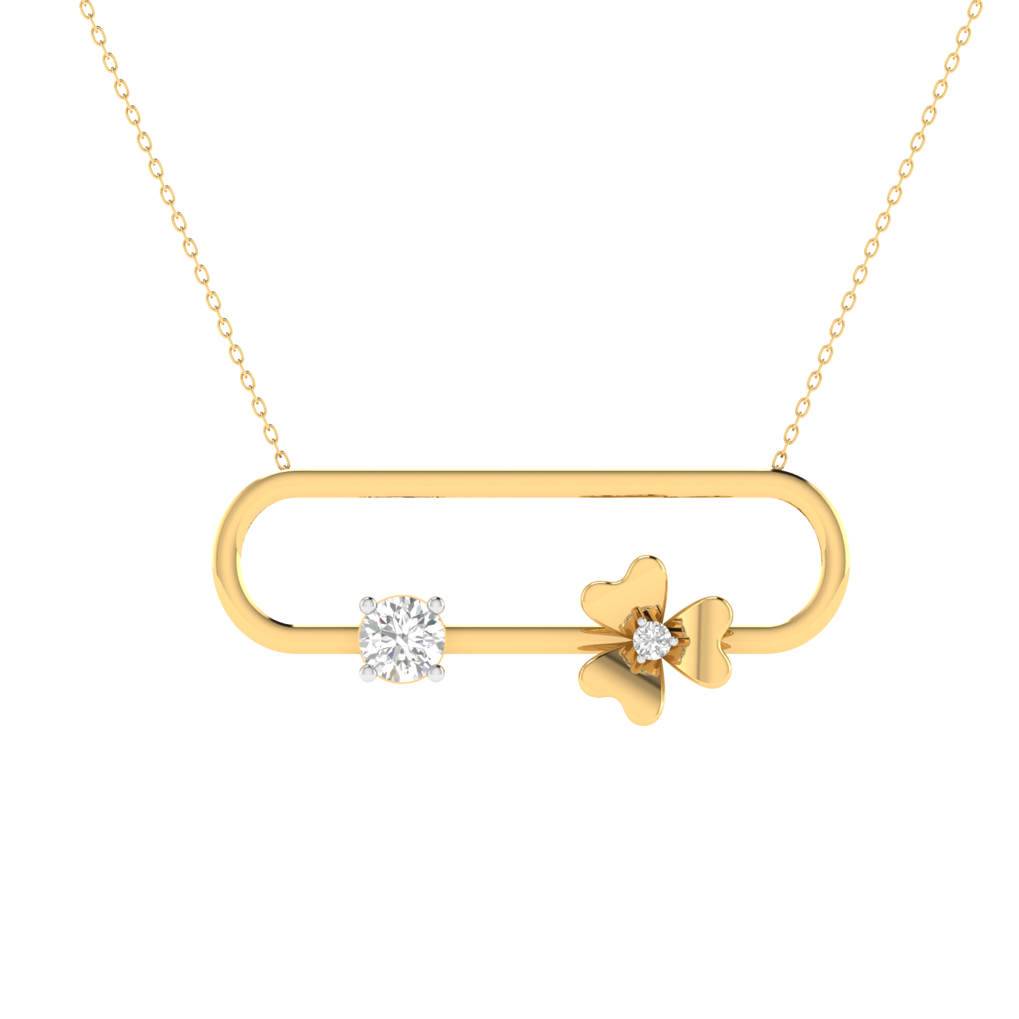 Lab Grown 3D flower with diamond pendant - Gold