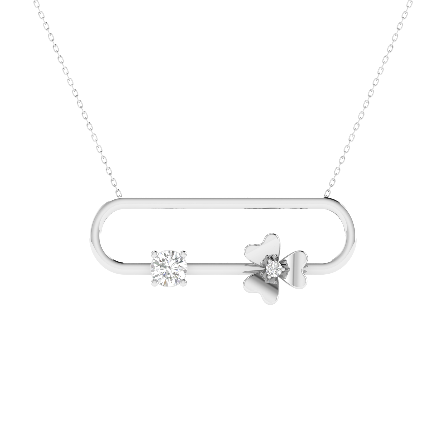 Lab Grown 3D flower with diamond pendant - White