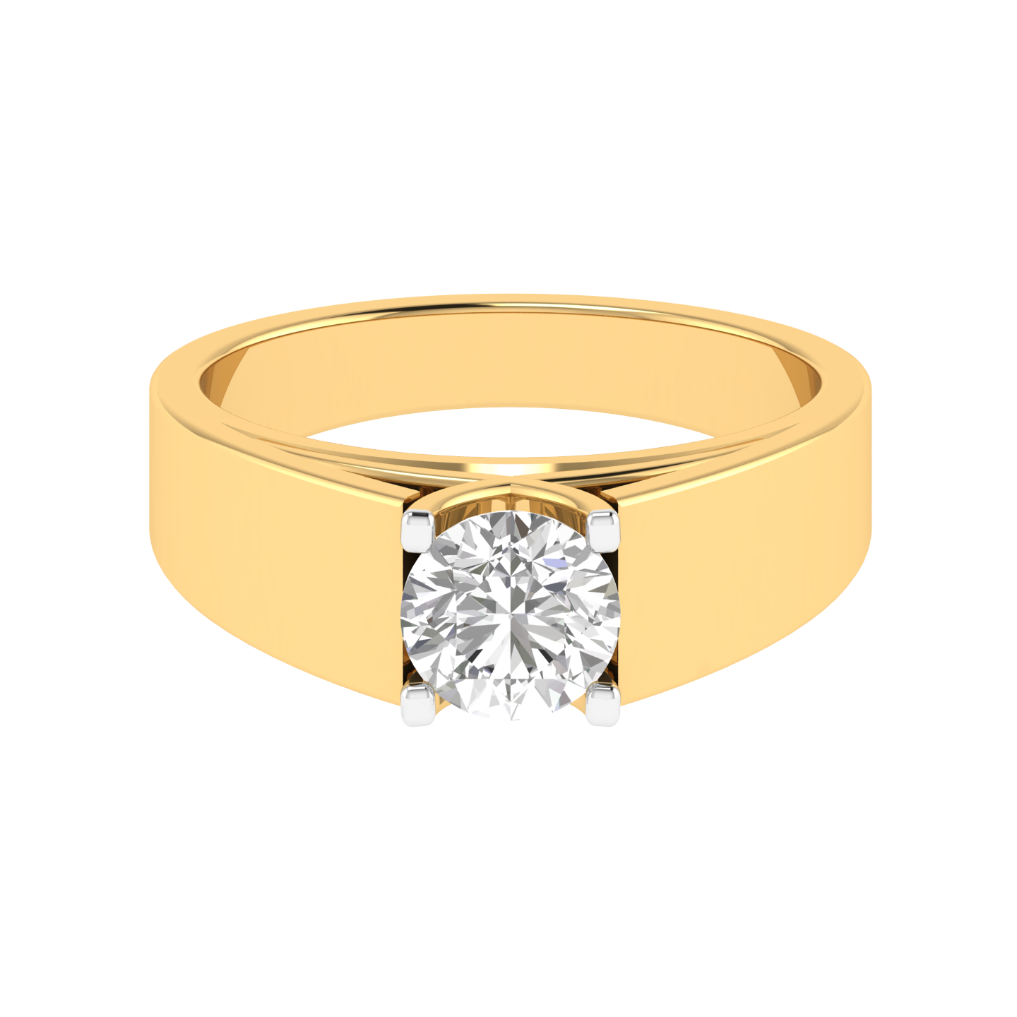 Lab Grown dual tone solitaire Gents ring - Gold