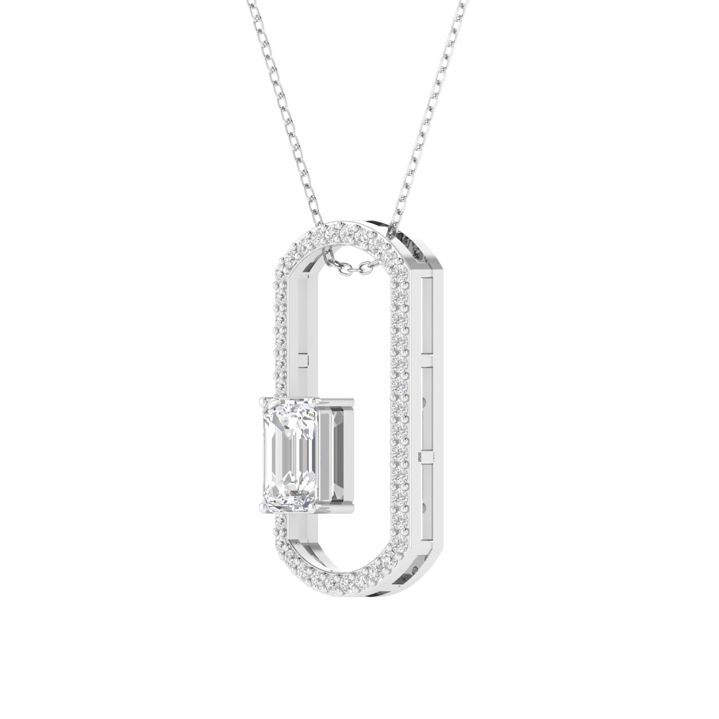 Lab Grown emerald solitaire pendant - White