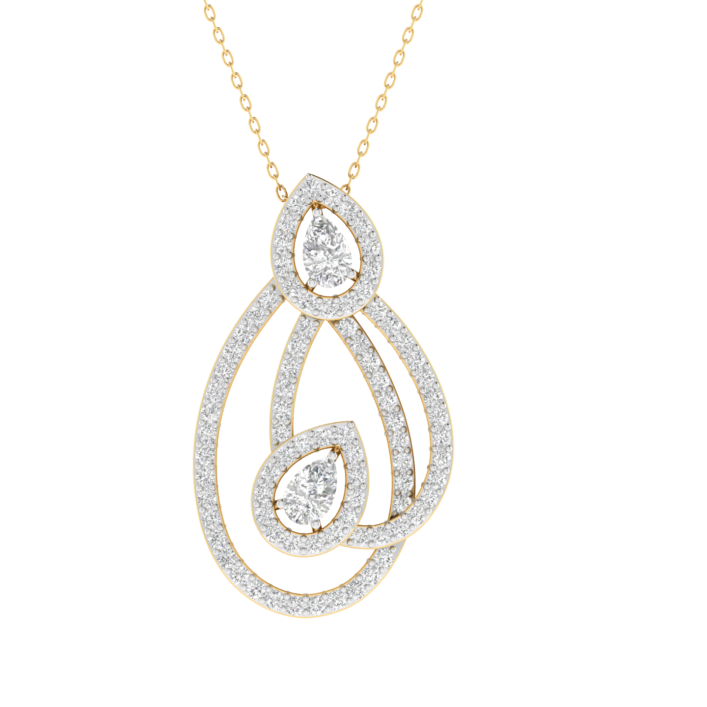 Lab Grown pear halo fancy pendant - Gold