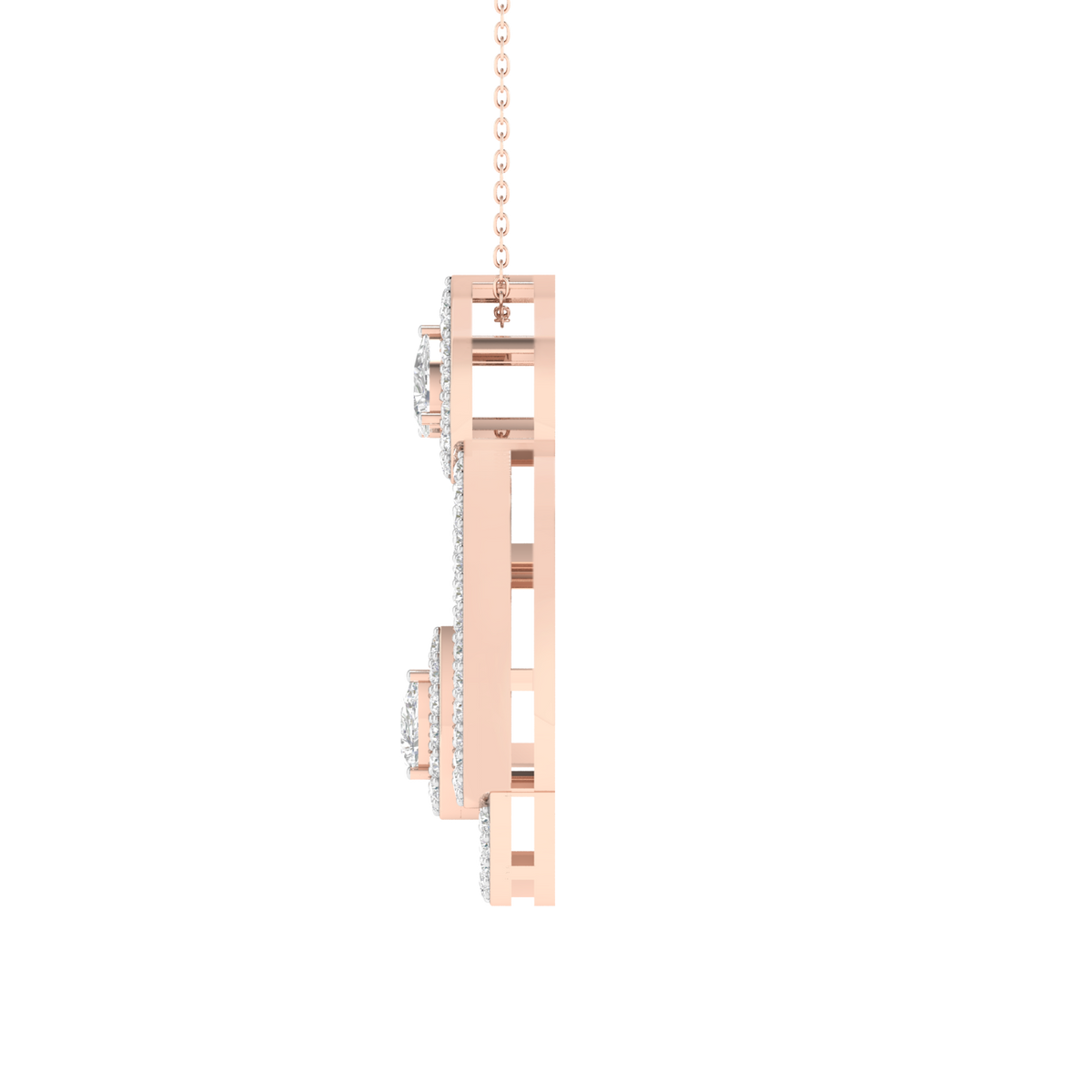 Lab Grown pear halo fancy pendant - Rose