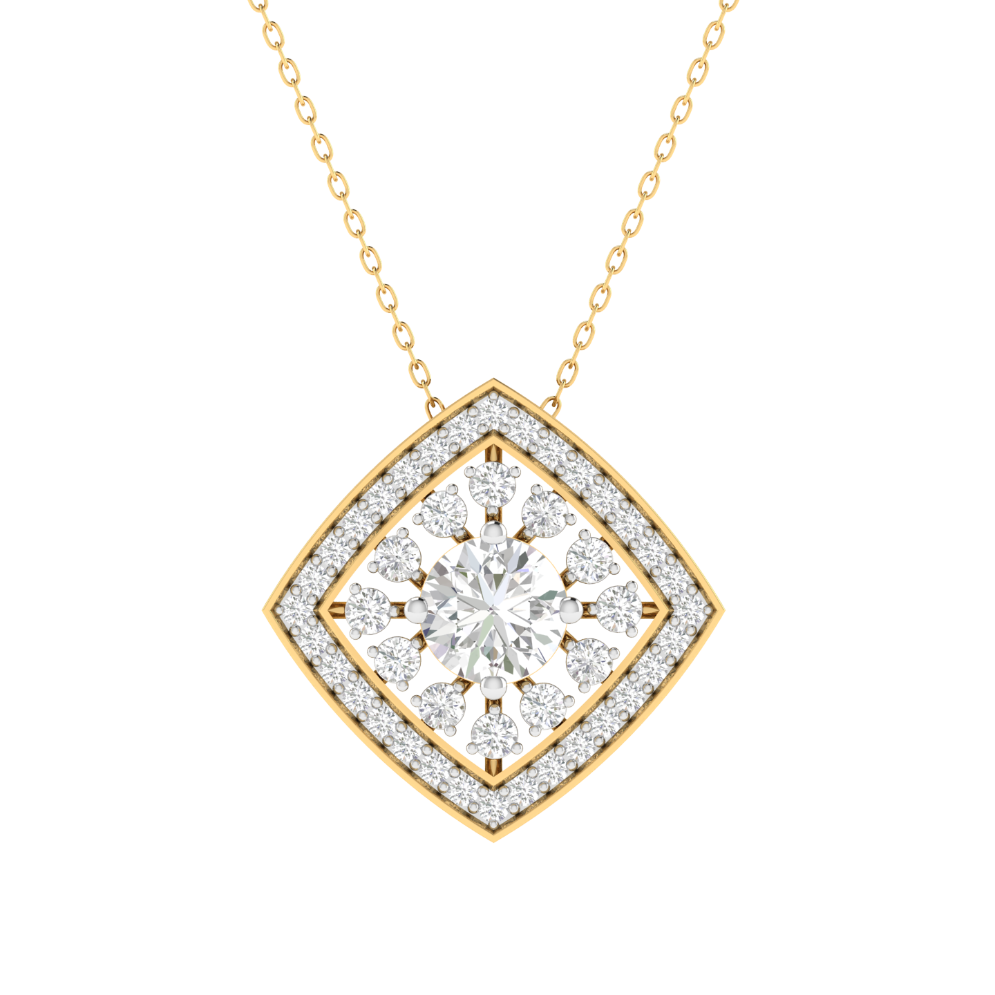 Lab Grown round solitaire fancy pendant - Gold