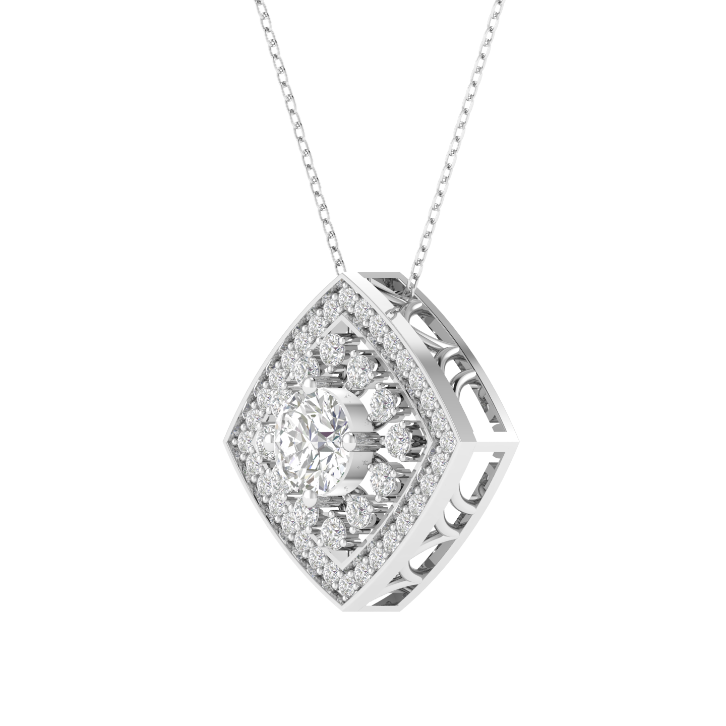 Lab Grown round solitaire fancy pendant - White