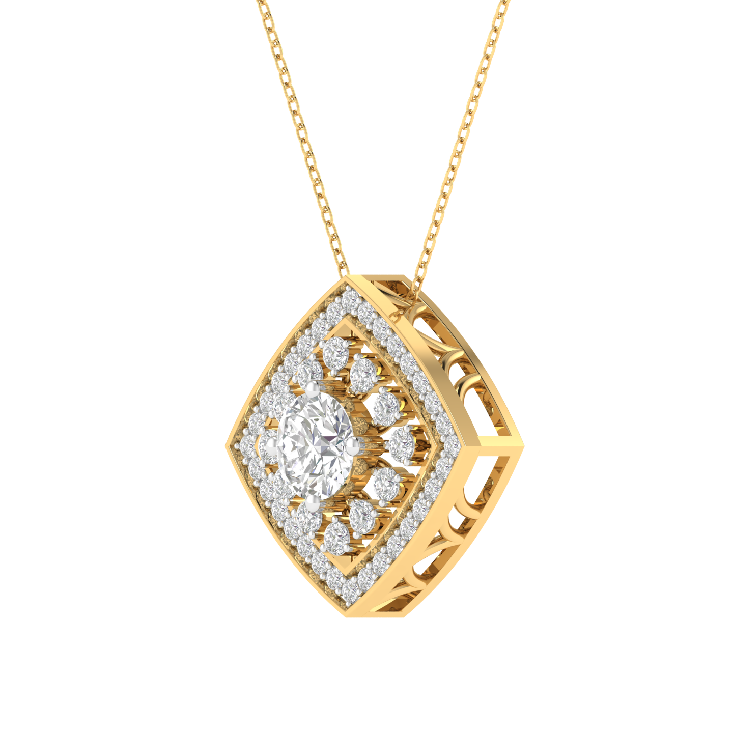Lab Grown round solitaire fancy pendant - Gold