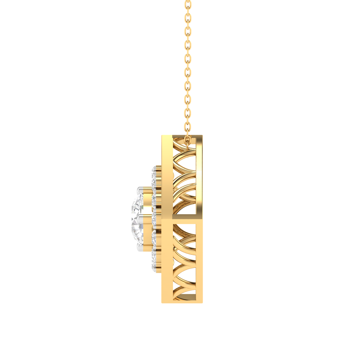 Lab Grown round solitaire fancy pendant - Gold