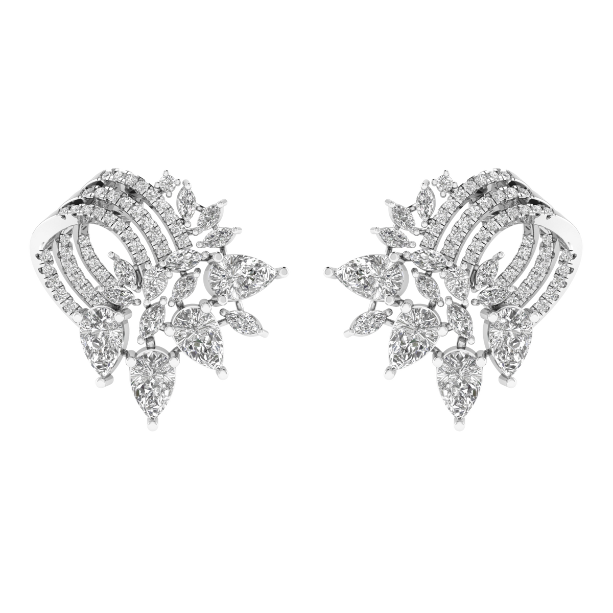multi shape clustered fancy earrings - White