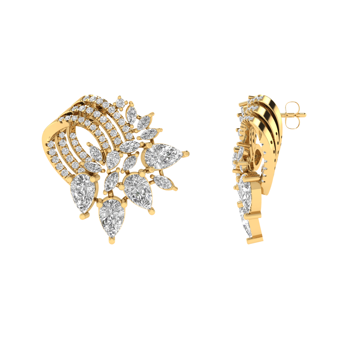 multi shape clustered fancy earrings - Gold