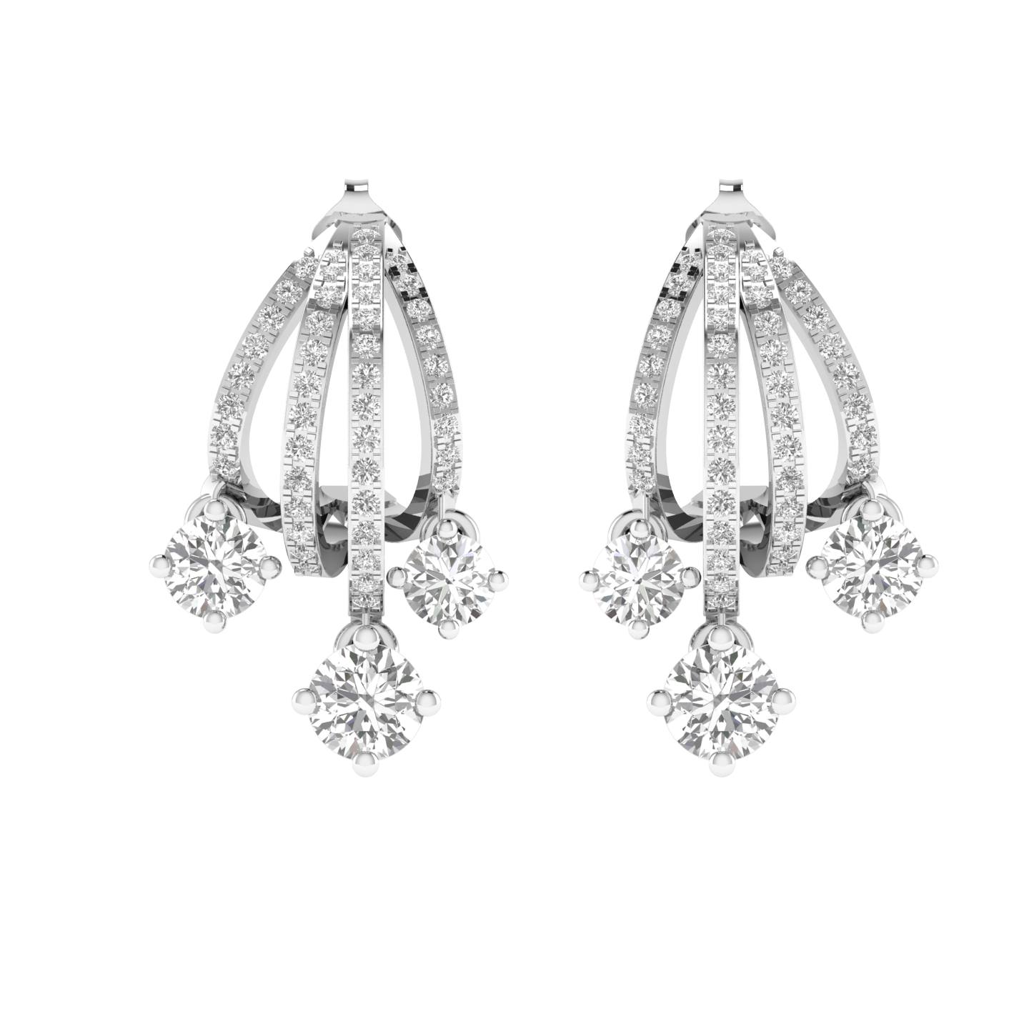 Multi solitaire dangler earrings - White