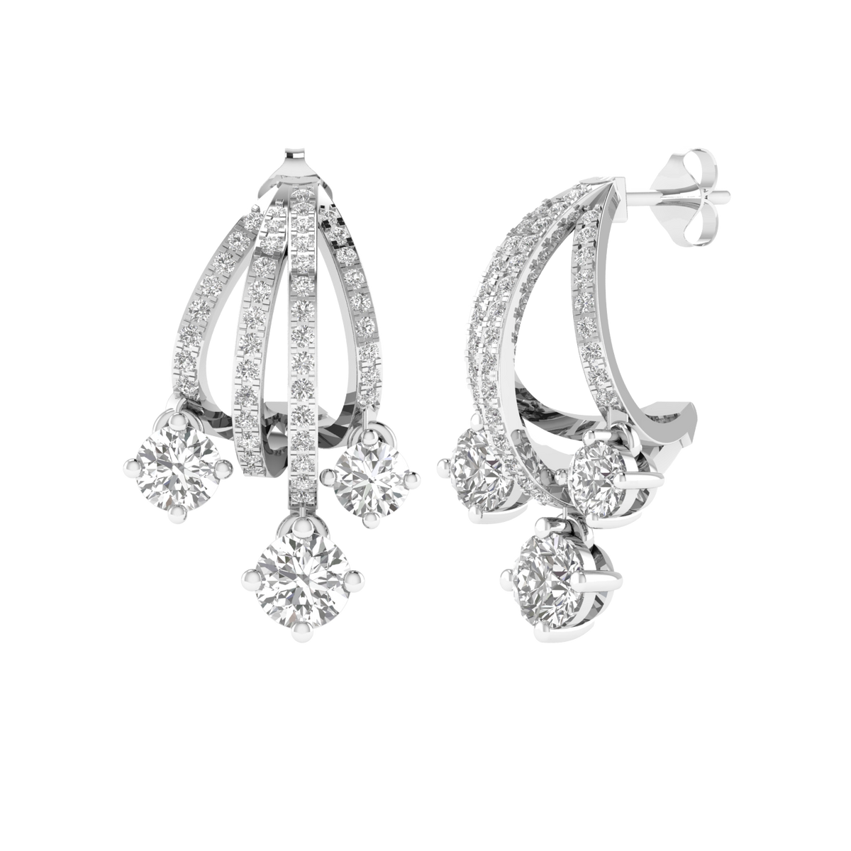 Multi solitaire dangler earrings - White