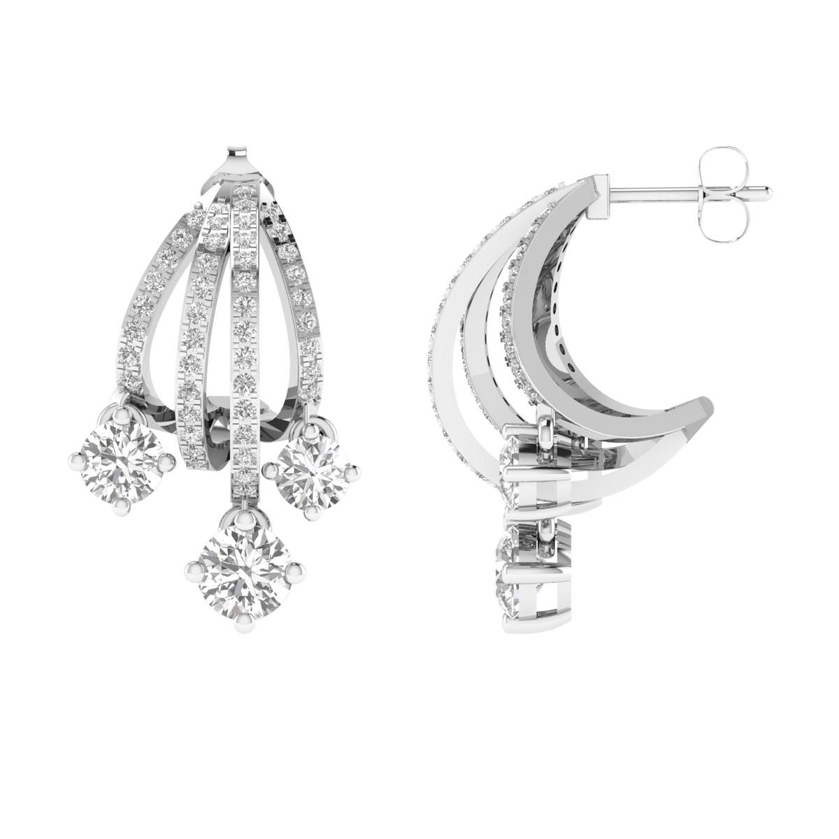 Multi solitaire dangler earrings - White