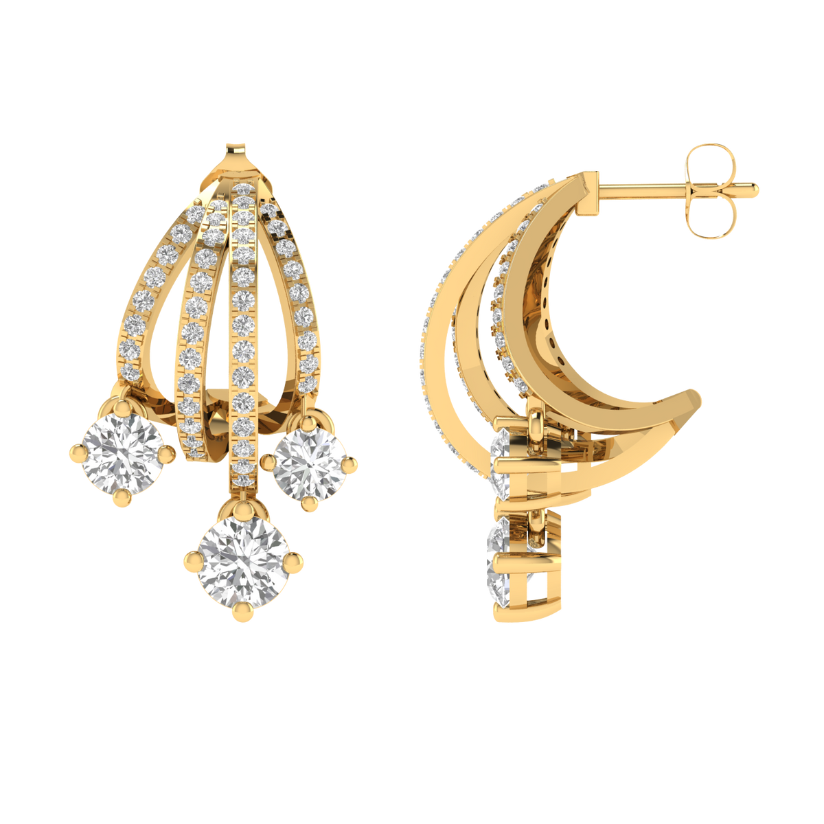Multi solitaire dangler earrings - Gold