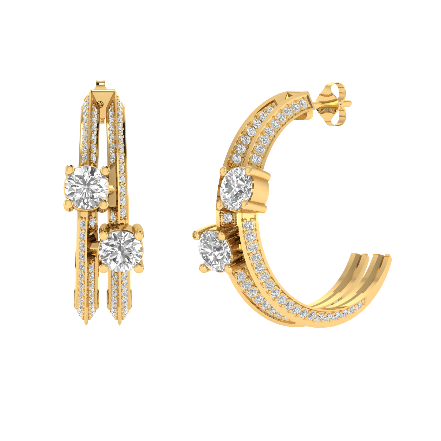 Multi solitaire hoop earrings - Gold