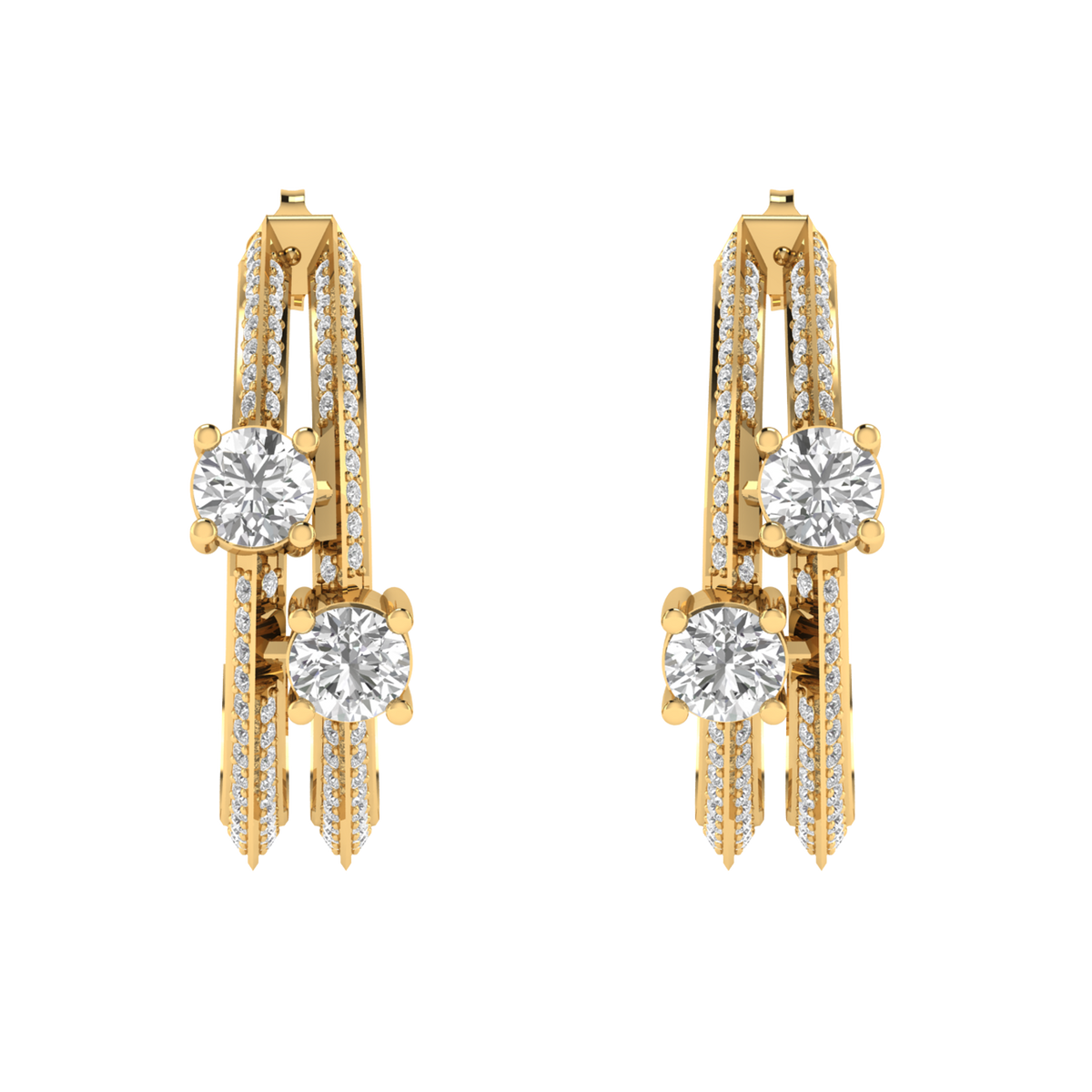 Multi solitaire hoop earrings - Gold