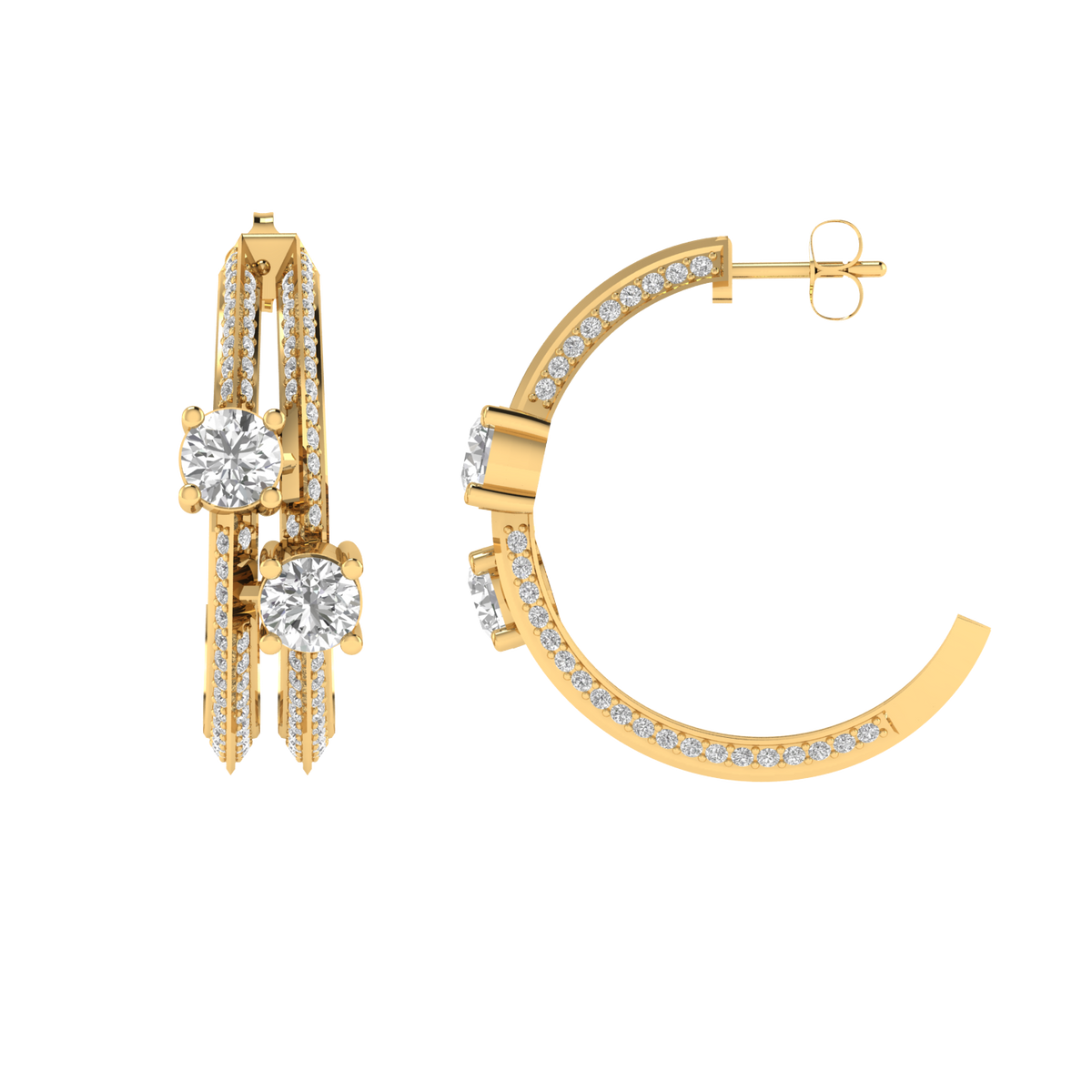 Multi solitaire hoop earrings - Gold