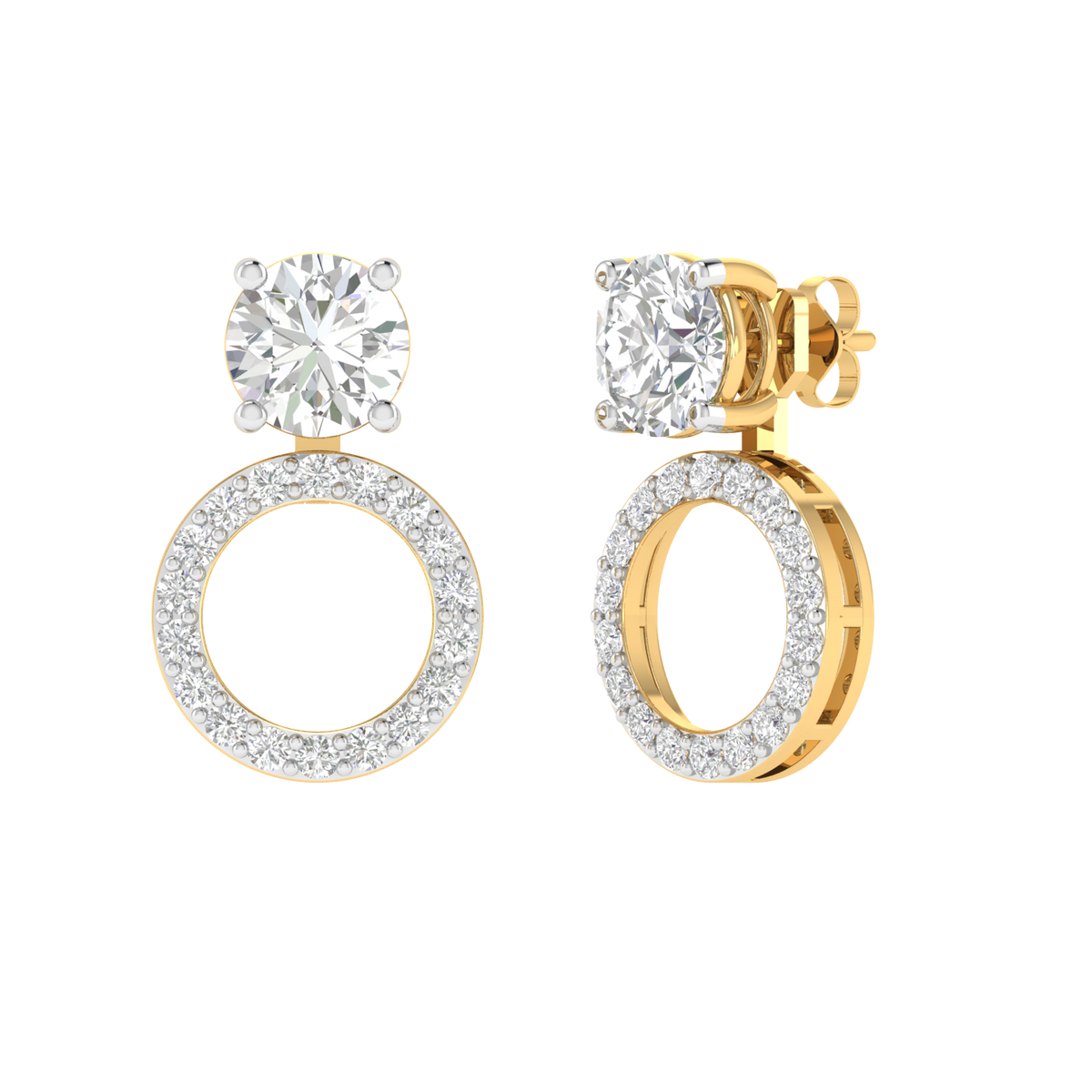 multipurpose round solitaire earrings - Gold