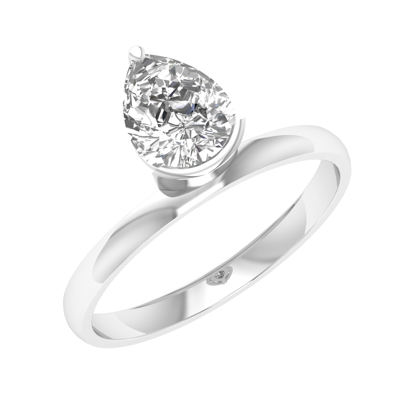 Pear Invisible Solitaire Ring - White