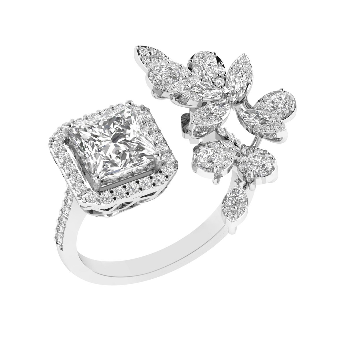 Princess Solitaire Cocktail Ring - White