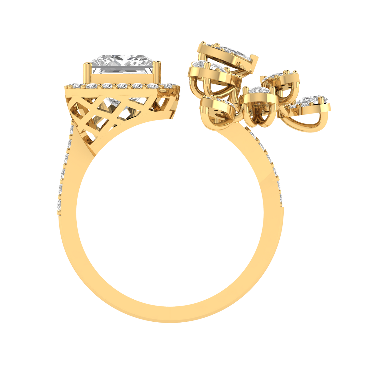 Princess Solitaire Cocktail Ring - Gold