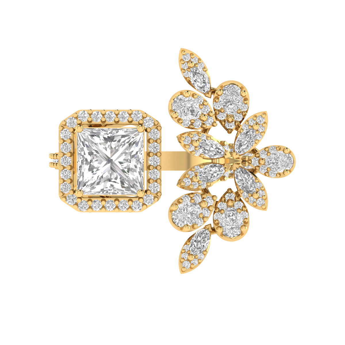 Princess Solitaire Cocktail Ring - Gold