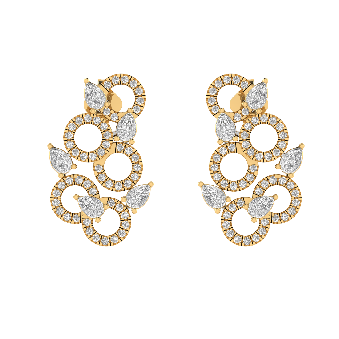 round and pear fancy stud earrings - Gold