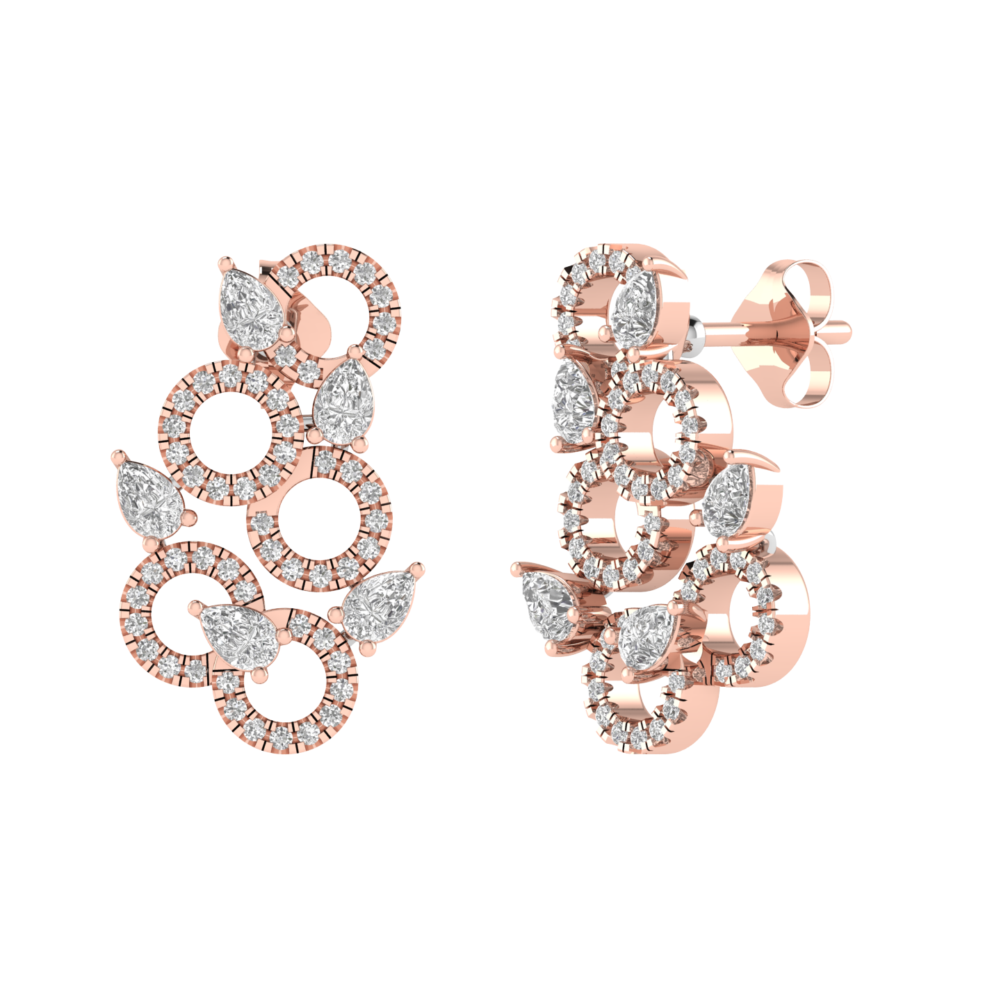 round and pear fancy stud earrings - Rose